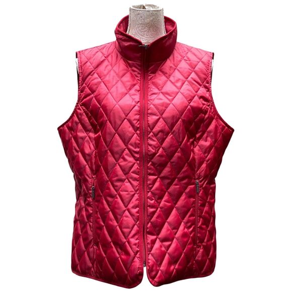 Lands’ End Women’s Red Quilted Vest XL Lightweight Zip Pockets Primaloft - Picture 2 of 12